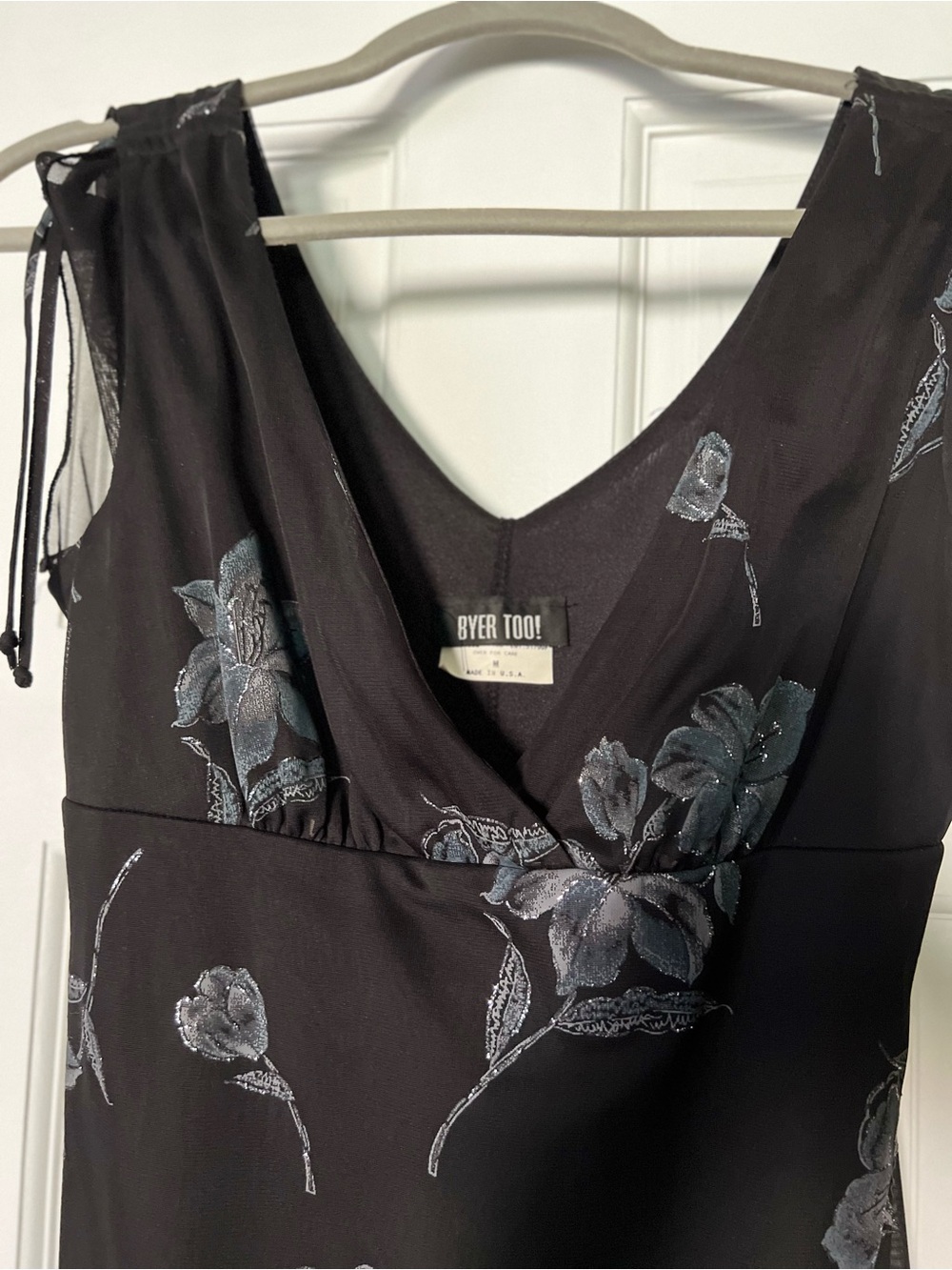 VTG 90s Byer Too! Black Silver Floral Sheer Mesh Midi Dress Medium Whimsigoth